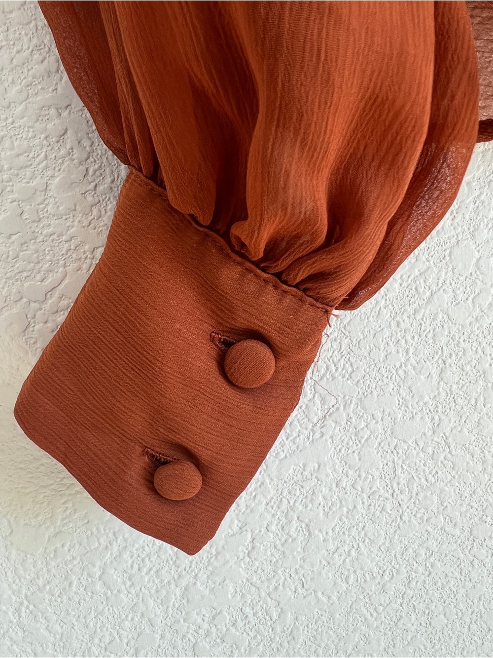 Nine West Rust Button-Down Ruffle-Hem Blouse - Picture 4 of 4